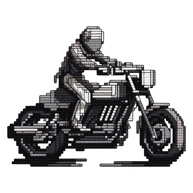 Motorcyclist sits on his motorcycle in 8 bit