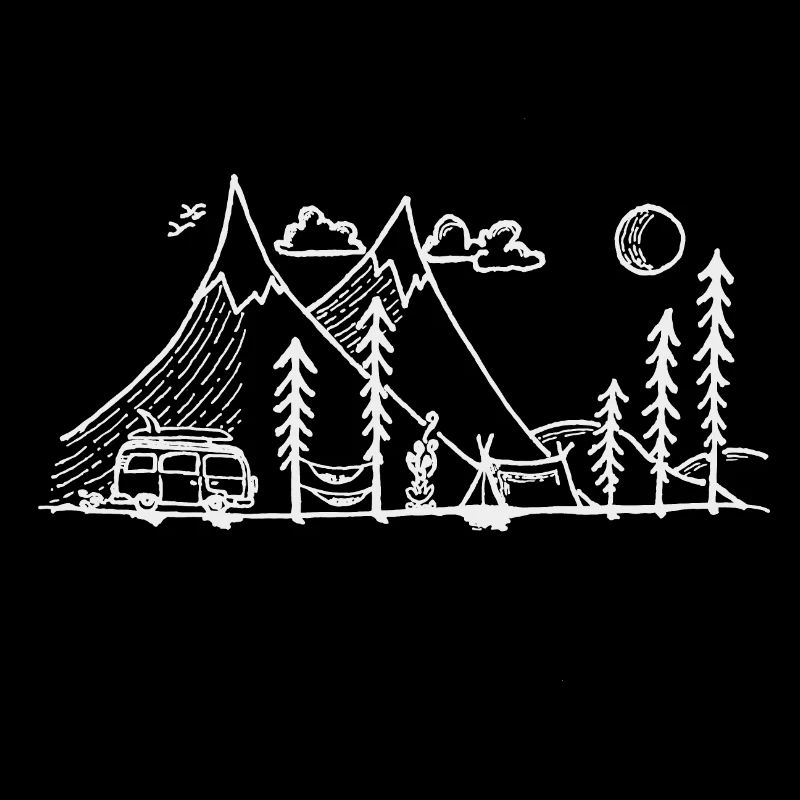 Camper Simple Mountain and Campfire