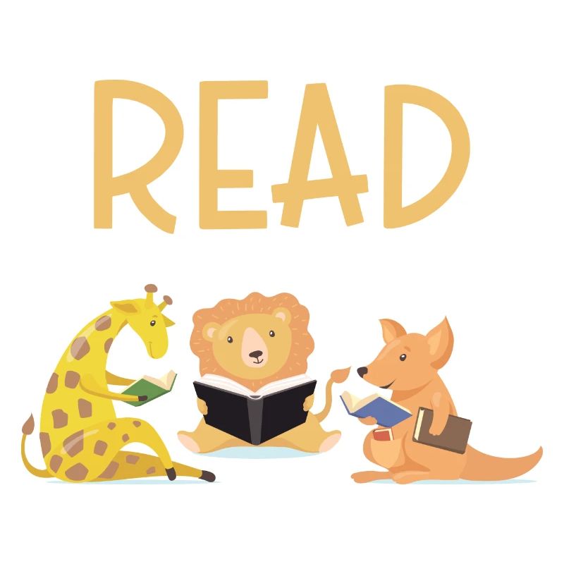 READ, giraffe, lion, kangaroo, books, reading,