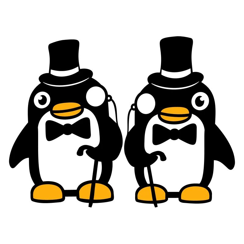 2 Pinguin Gentlemen Sir Herr Zylinder Hut Monokel