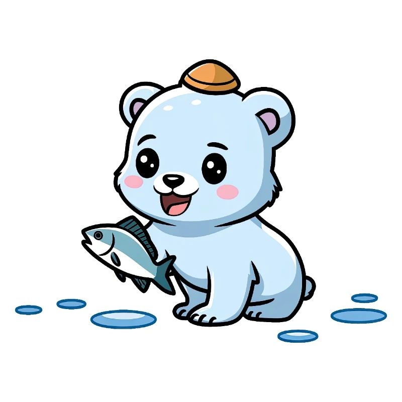 Cute polar bear with fish