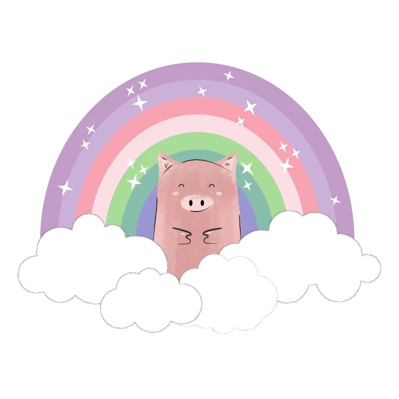 Rainbow Pig Pastel Colors Clouds Gift