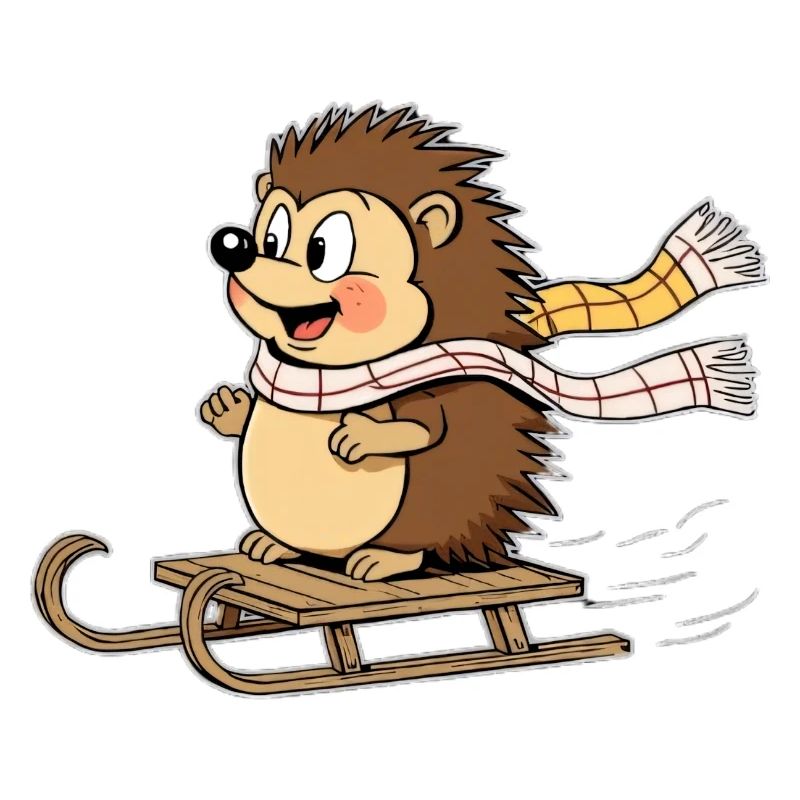 Igel im Winter mit Schlitten