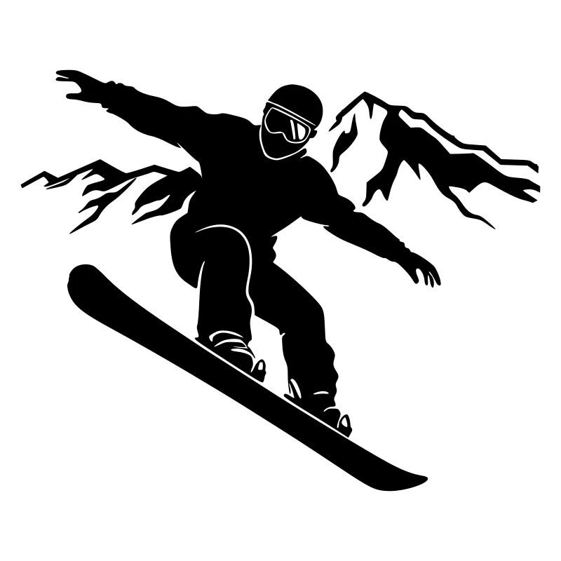 Snowboarder silhouette with mountain panorama