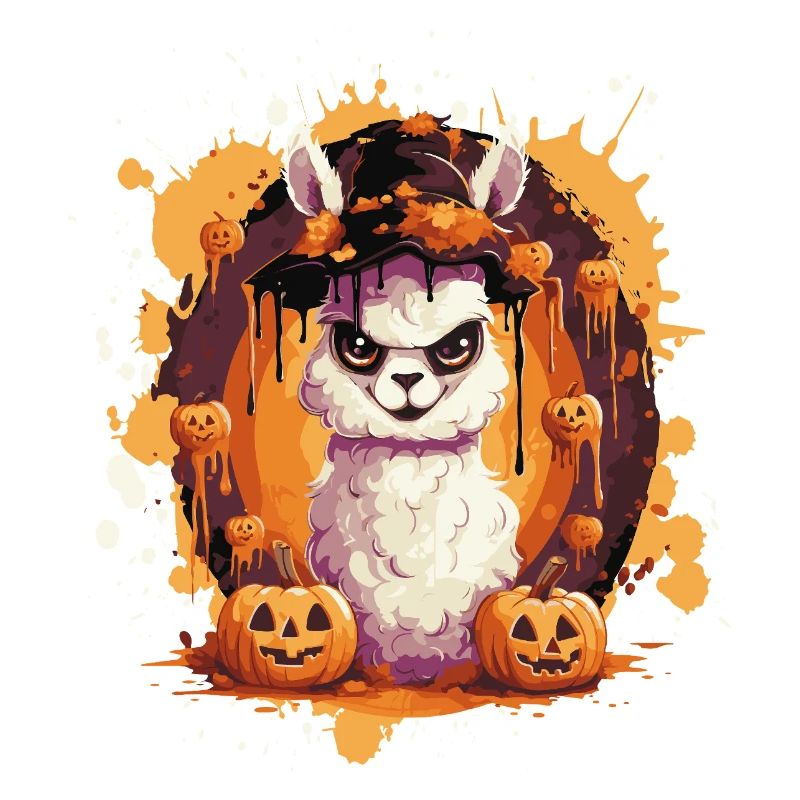 Lama d’Halloween en éclaboussures de citrouille