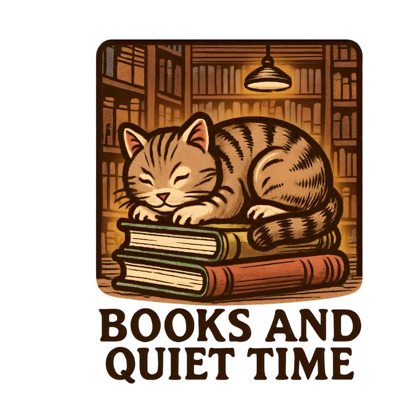 Sleeping Cat Over Books