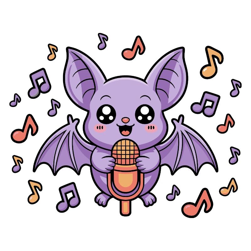 Cute Singing Bat With Music Notes