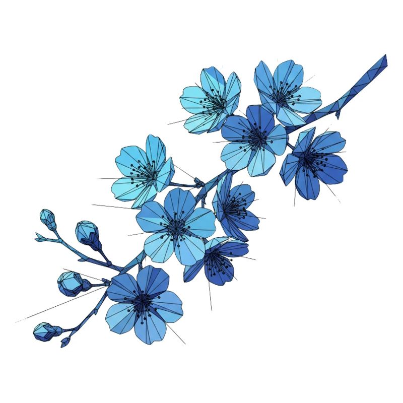 Branches géométriques de fleurs bleues