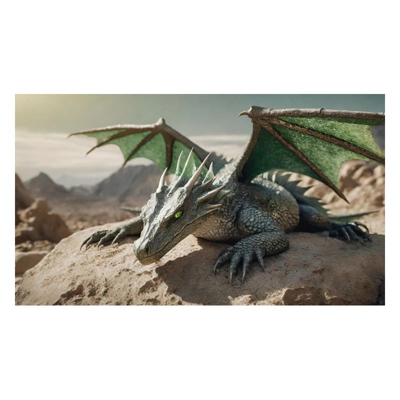 A realistic majestical green dragon is laying