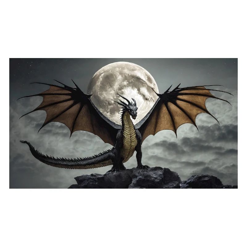 A realistic majestical dark dragon is posing