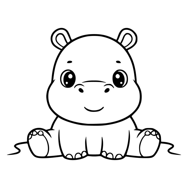 Süßes Baby Nilpferd Comic Outline