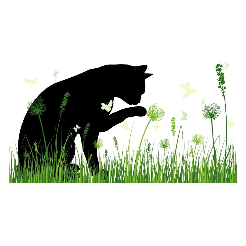 Design printanier - chat dans un pré fleuri