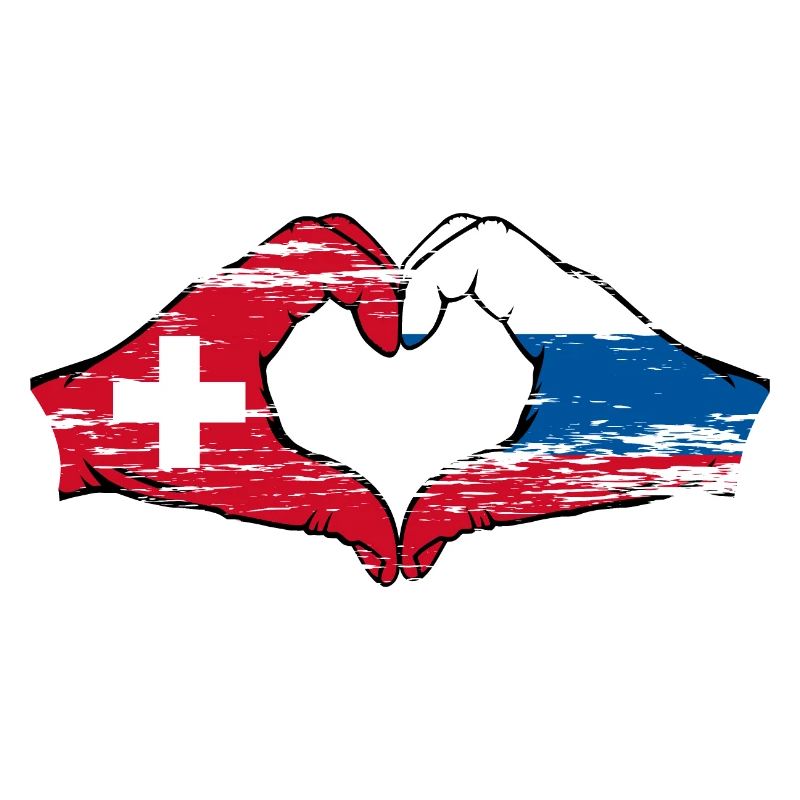 Suisse Russie Drapeau Mains Coeur Forme Utilisé