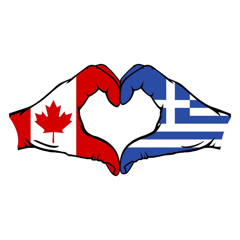 Mains de drapeau du Canada Grèce en forme de coeur