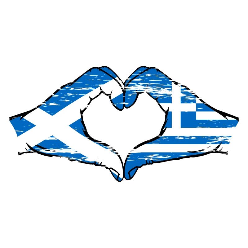 Mains de drapeau de l’Écosse Grèce en forme de coeur utilisé