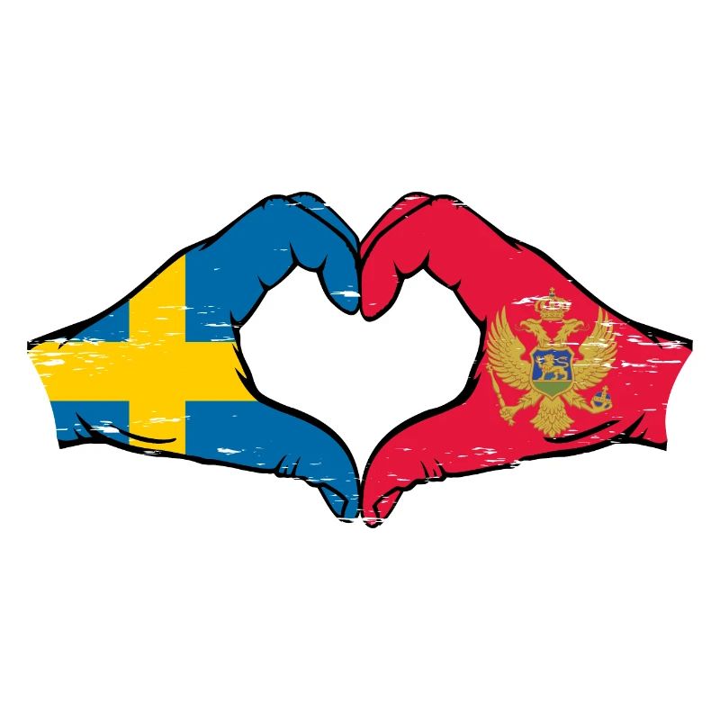 Suède Monténégro Drapeau Mains Coeur Forme