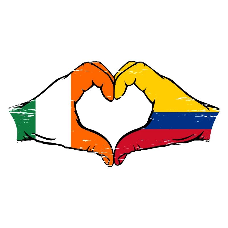 Irlande Colombie Drapeau Mains Coeur Forme Utilisé