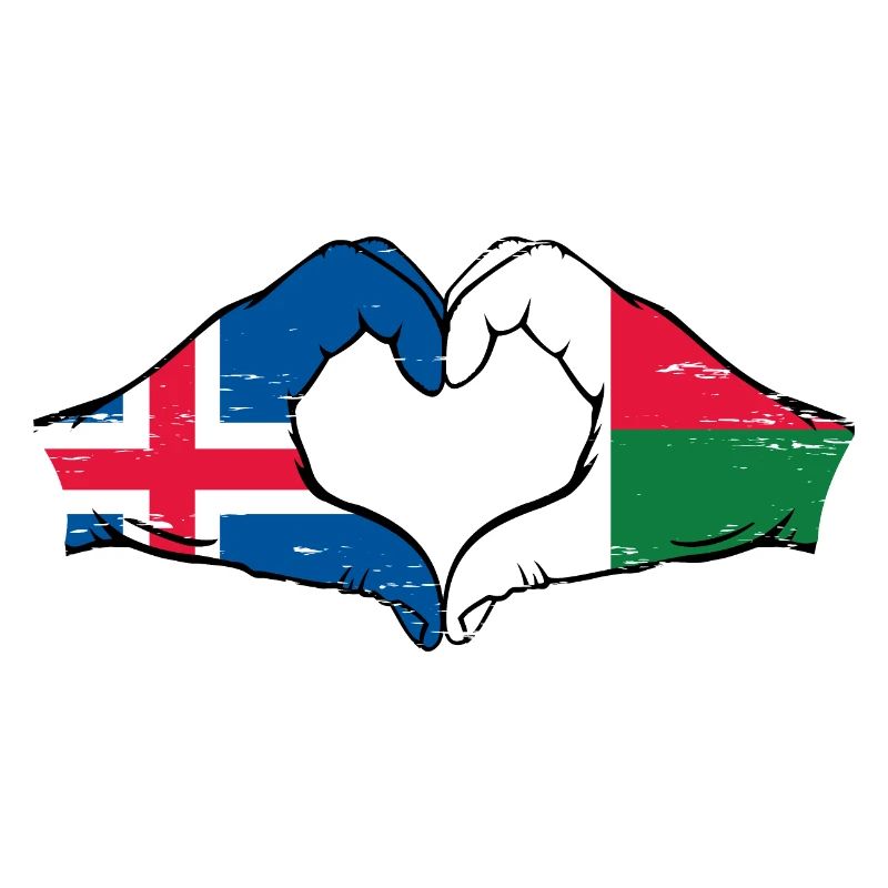 Islande Madagascar Drapeau Mains Coeur Forme Utilisé