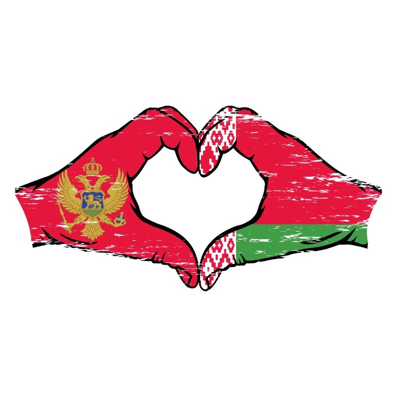 Montanegro Belarus Flag Hands Heart Shape Used