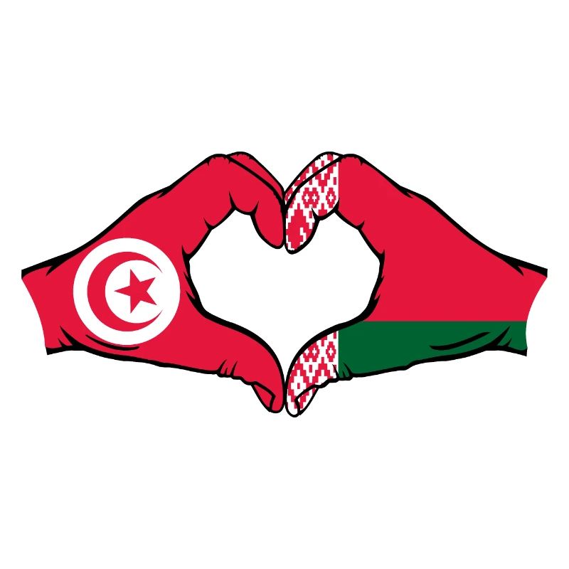 Tunisie Biélorussie drapeau mains coeur forme