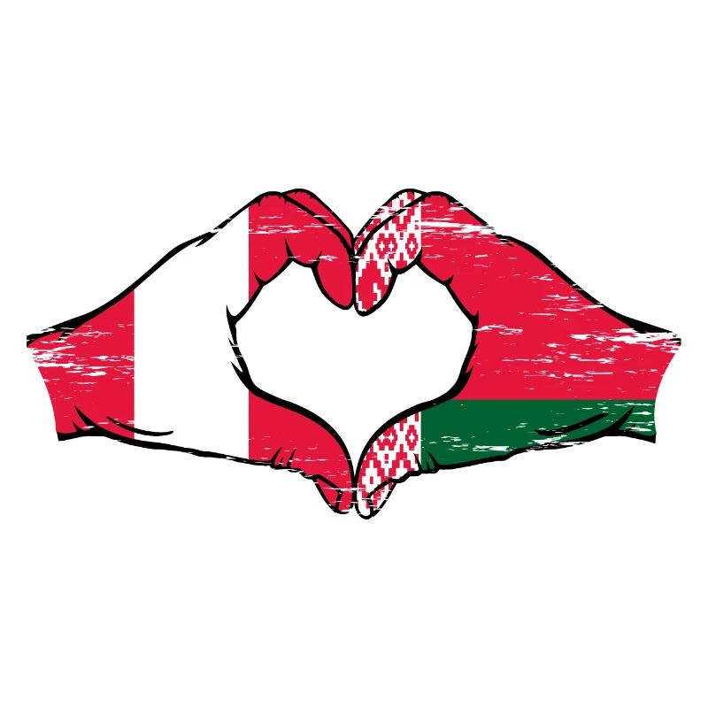 Peru Belarus flag hands heart shape used