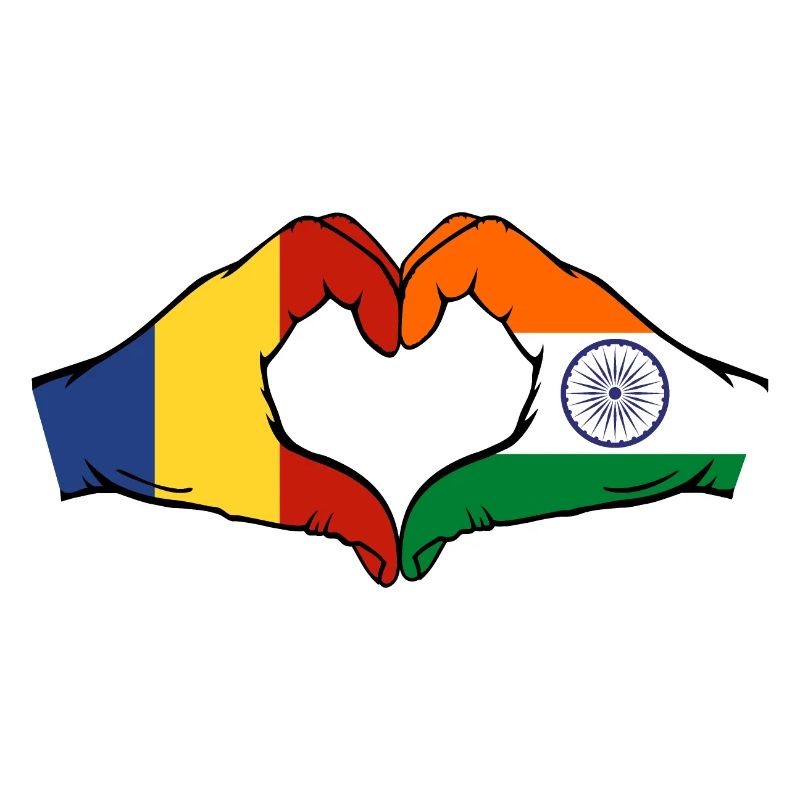 Roumanie Inde Drapeau Mains Coeur Forme