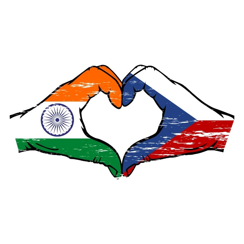 Inde République tchèque drapeau mains coeur forme utilisé