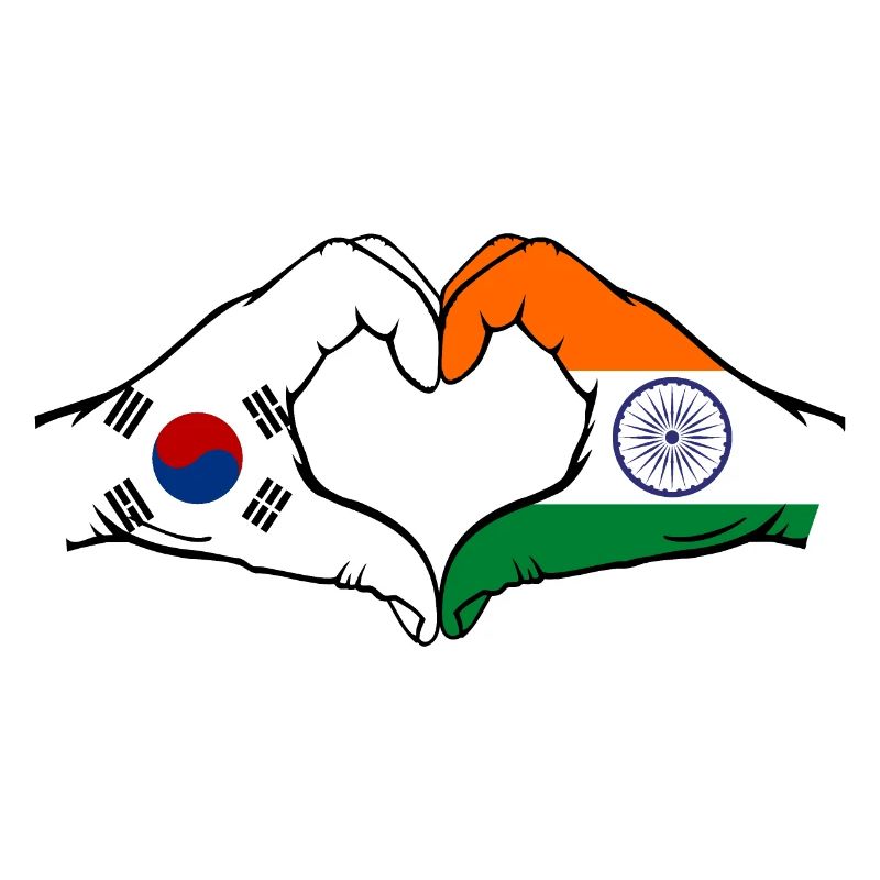 Corée du Sud Inde Drapeau Mains Coeur Forme