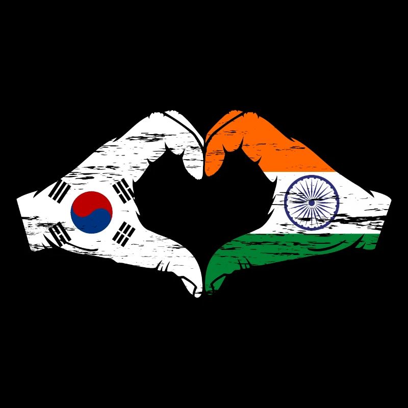 Corée du Sud Inde drapeau mains forme de coeur utilisé