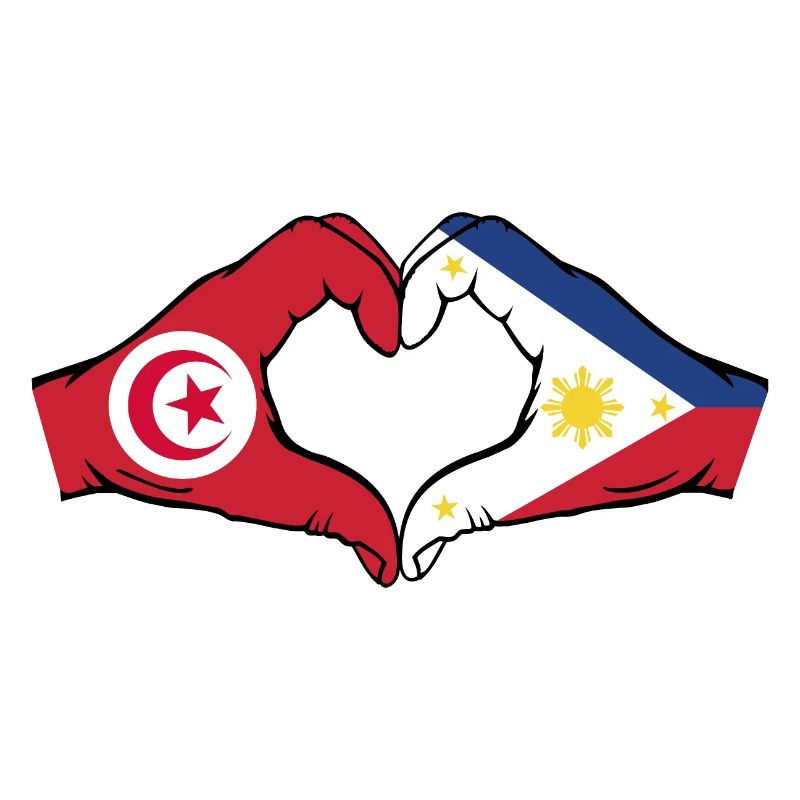 Tunisie Philippines Drapeau Mains Coeur Forme