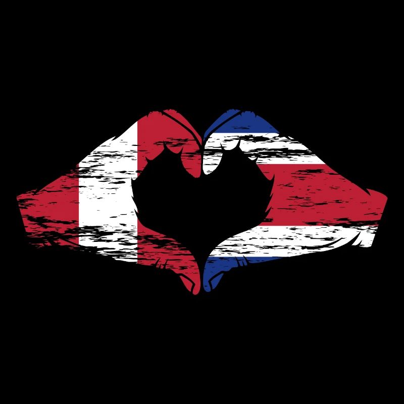 Pérou Costa Rica Drapeau Mains Coeur Forme Utilisé