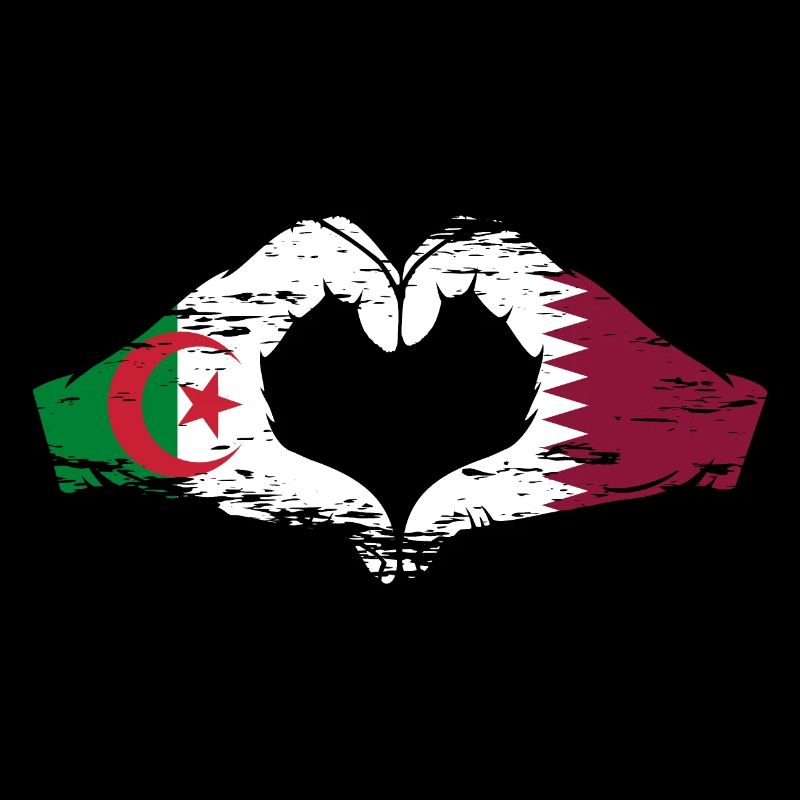 Algérie Qatar drapeau mains forme de coeur utilisé