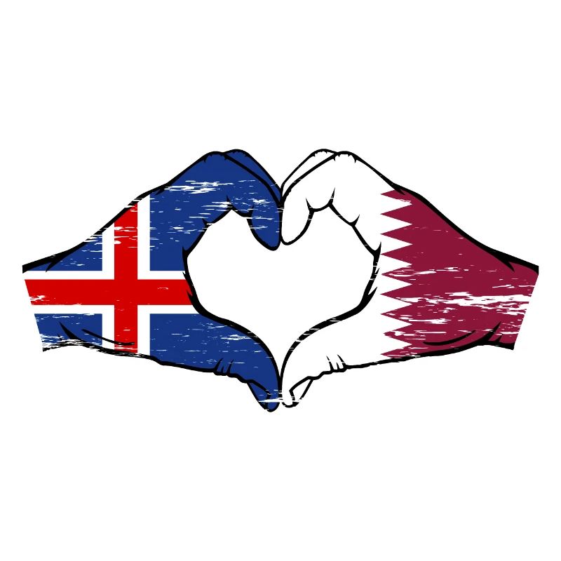 Islande Qatar drapeau mains forme de coeur utilisé