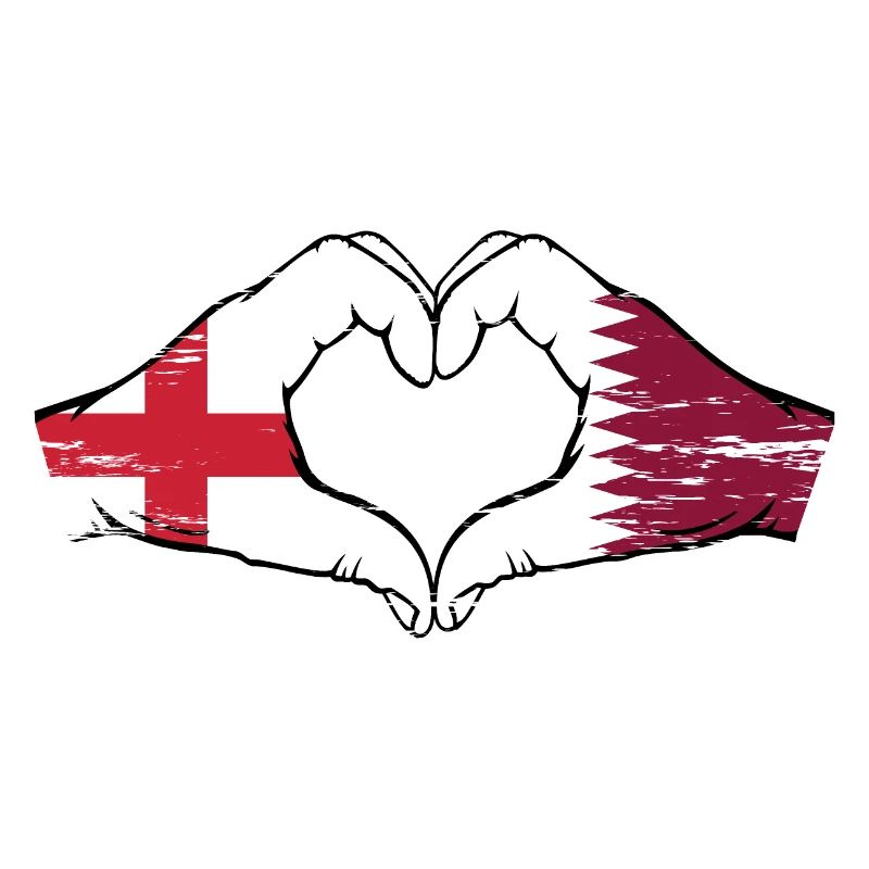 Angleterre Qatar drapeau mains forme de coeur utilisé