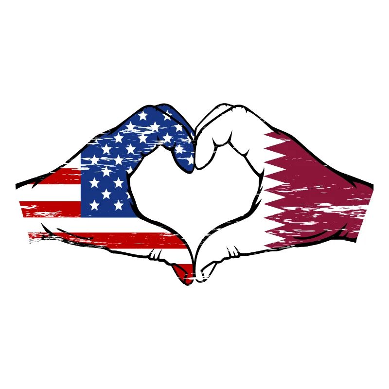 États-Unis, drapeau du Qatar, mains, forme de coeur utilisé