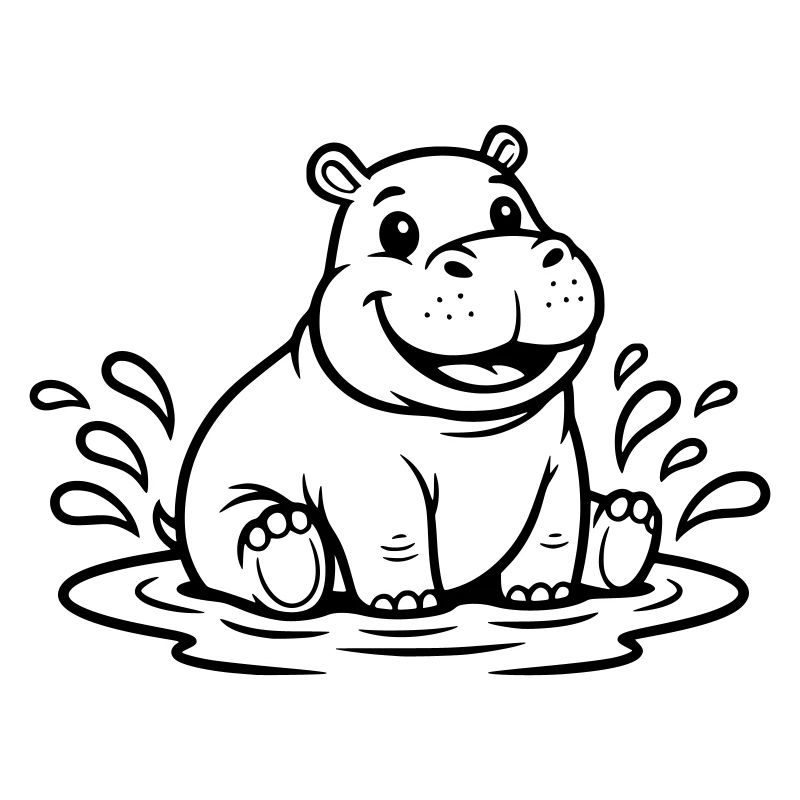 Cute Hippo Baby in Water Comic Vector