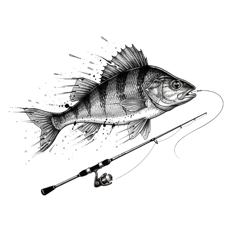Perch Perch Rod Fishing Ink Vector