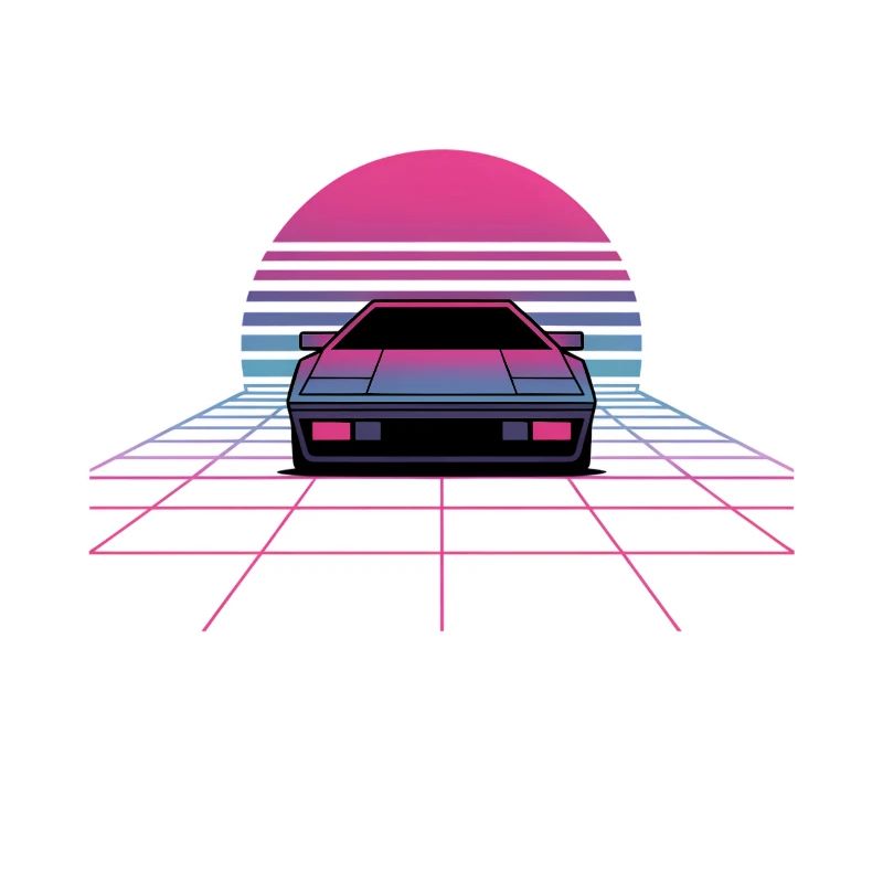 Outrun Car Sunset Synthwave 80s Grid