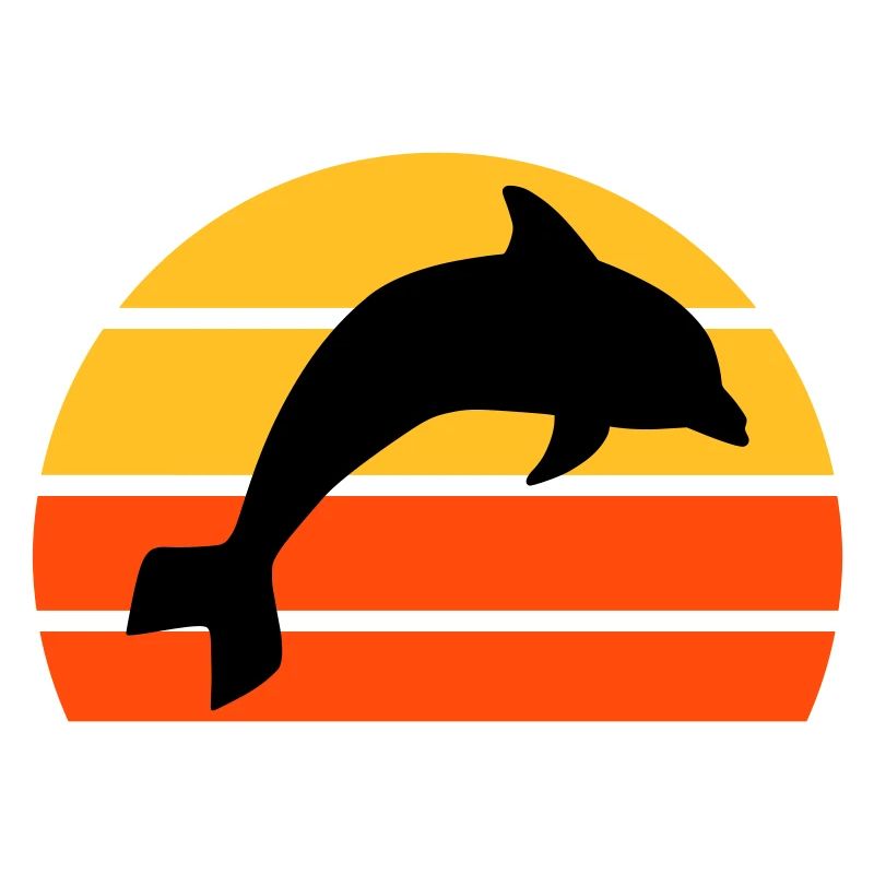 Jumping dolphin in front of a divided half sun