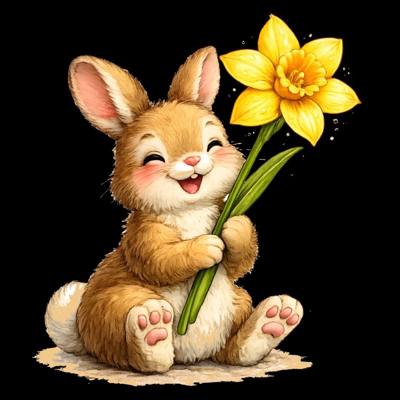 Lapin à la fleur jaune de printemps