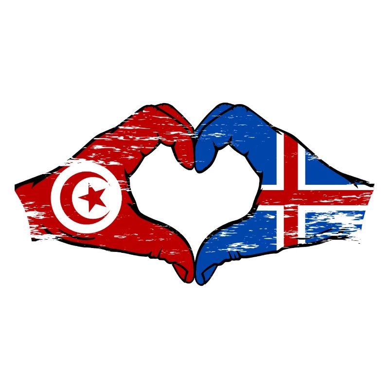 Tunisie Islande drapeau mains forme de coeur utilisé