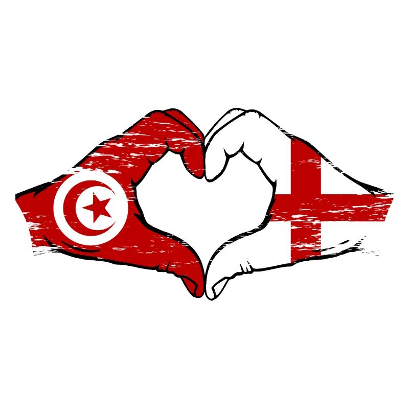 Tunisie Angleterre drapeau mains forme coeur utilisé