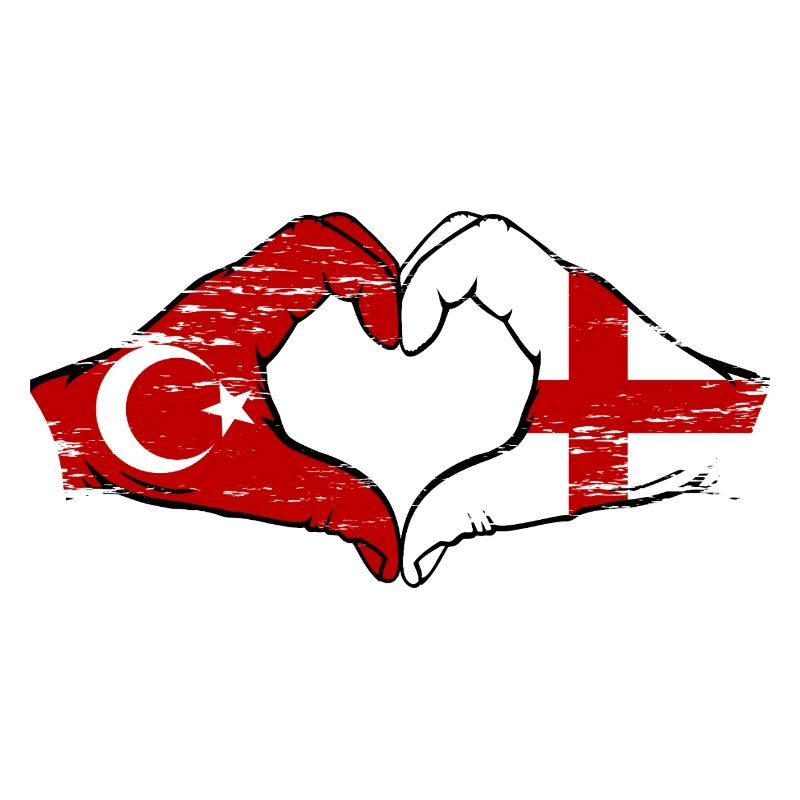 Turquie Angleterre Drapeau Mains Coeur Forme Utilisé