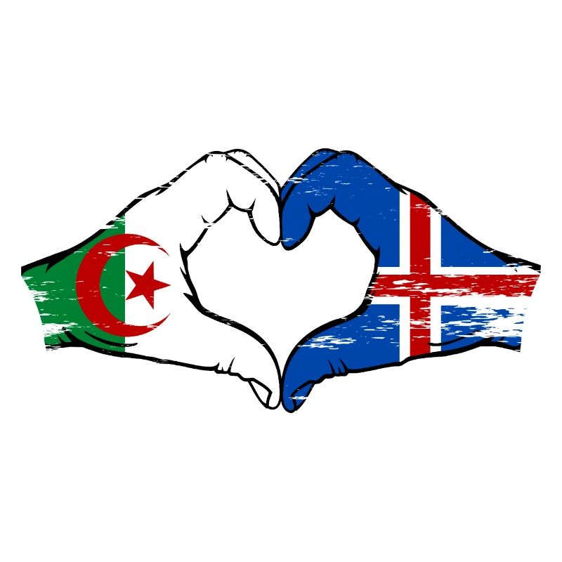 Algérie Islande Drapeau Mains Coeur Forme Utilisé