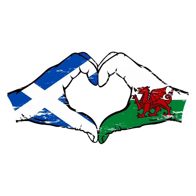 Ecosse Pays de Galles Drapeau Mains Coeur Forme Utilisé