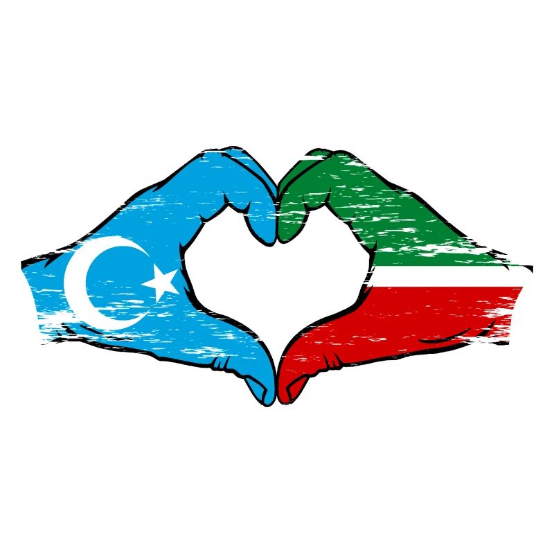 Drapeau ouïghour Tatarstan mains forme de coeur utilisé