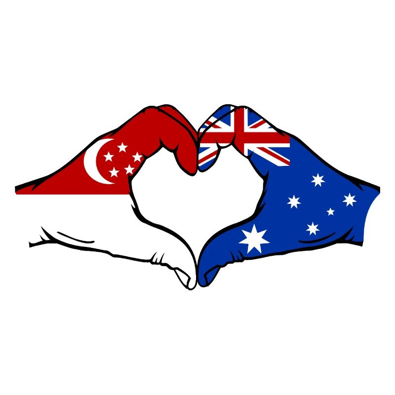 Singapour Australie Drapeau Mains Coeur Forme