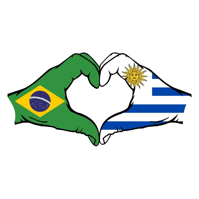 Brésil Uruguay drapeau mains forme coeur
