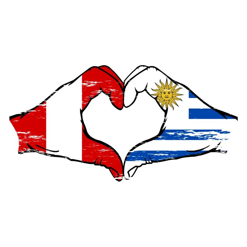 Pérou Uruguay Drapeau Mains Coeur Forme Utilisé