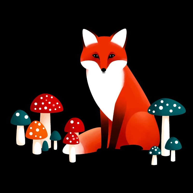 Fox with mushrooms